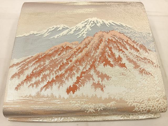 平和屋着物◎六通柄袋帯 遠山文 銀糸 正絹 逸品 BAAW1463mz