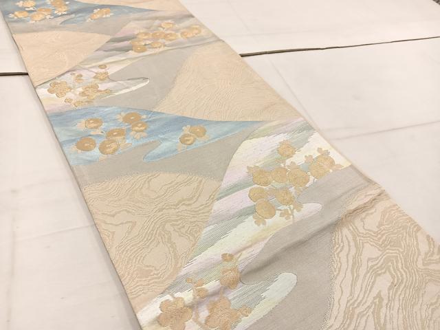平和屋着物◎六通柄袋帯 遠山枝梅文 金糸 正絹 逸品 BAAW1469mz