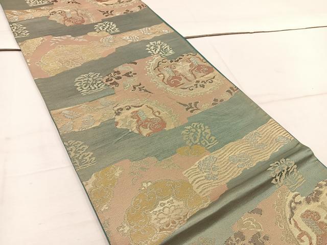 平和屋着物◎六通柄袋帯 動物花文 金銀糸 引箔 正絹 逸品 BAAW1480mz