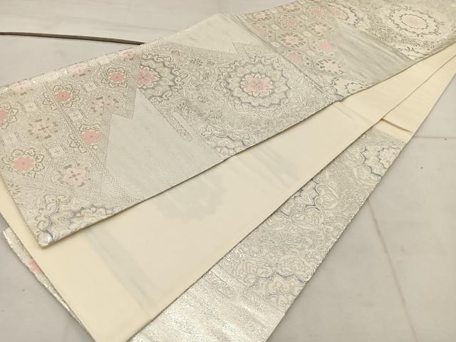 平和屋着物◎六通柄袋帯 唐織 蜀江花文 銀糸 正絹 逸品 BAAW1482mz