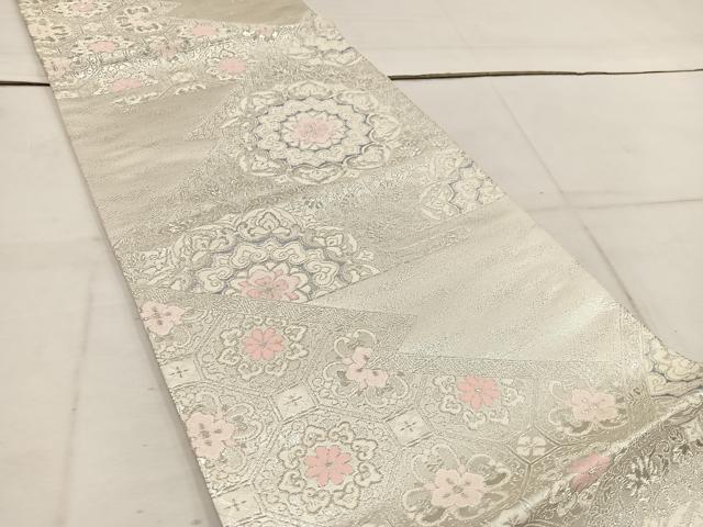 平和屋着物◎六通柄袋帯 唐織 蜀江花文 銀糸 正絹 逸品 BAAW1482mz