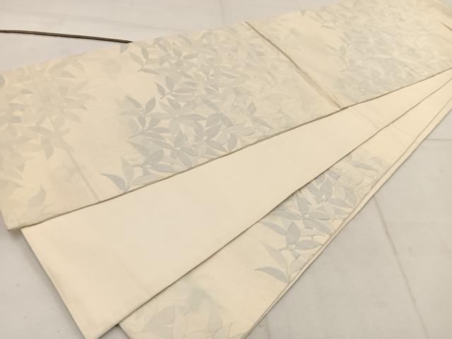 平和屋着物◎六通柄袋帯 ふくれ織 草花文 銀糸 正絹 逸品 BAAW1486mz