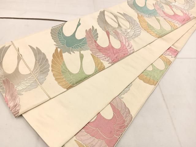 平和屋着物◎六通柄袋帯 飛鶴文 金銀糸 正絹 逸品 BAAW1487mz