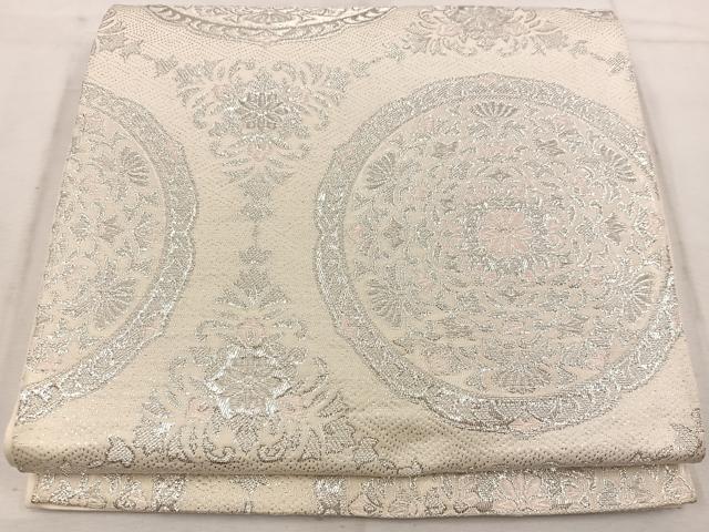 平和屋着物◎六通柄袋帯 花丸文 銀糸 正絹 逸品 BAAW1490mz