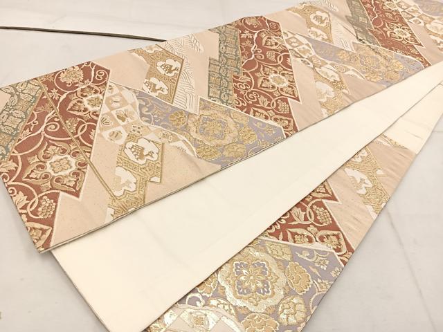 平和屋着物◎六通柄袋帯 有栖川花文 金糸 正絹 逸品 BAAW1492mz