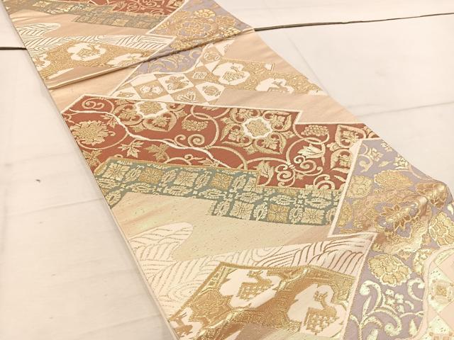 平和屋着物◎六通柄袋帯 有栖川花文 金糸 正絹 逸品 BAAW1492mz