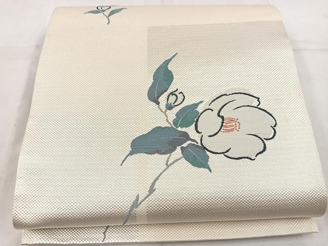 平和屋着物◎六通柄袋帯 枝花文 銀糸 正絹 逸品 BAAW1501mz