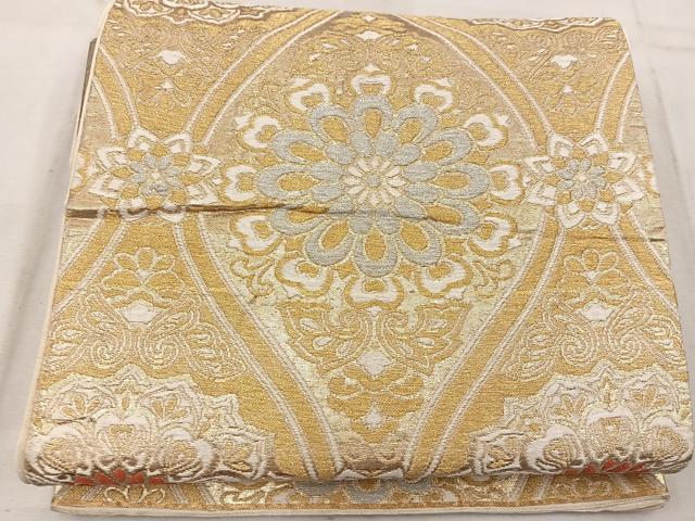 平和屋着物◎六通柄 京袋帯 立涌花文 金糸 正絹 逸品 BAAW1505mz