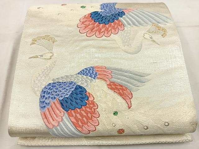 平和屋着物◎六通柄袋帯 唐織 孔雀 金銀糸 正絹 逸品 BAAW1524mz