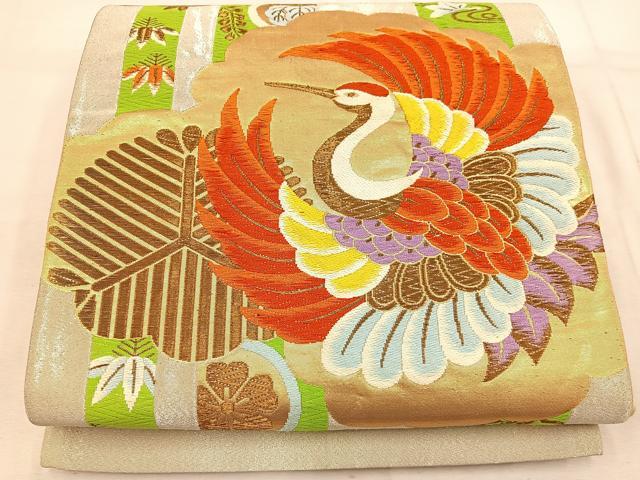 平和屋着物◎六通柄袋帯 唐織 飛鶴花文 金糸 正絹 逸品 BAAW1525mz