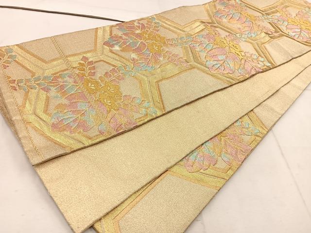 平和屋着物◎六通柄袋帯 亀甲桐文 金糸 正絹 逸品 BAAW1527mz