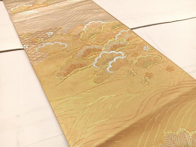 平和屋着物◎六通柄袋帯 雲取段寿松 金銀糸 正絹 逸品 BAAW1531mz