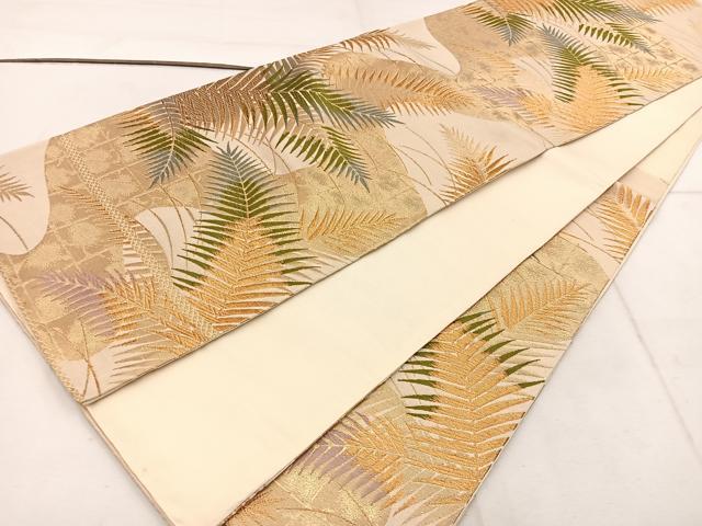 平和屋着物◎六通柄袋帯 唐織 草葉文 金糸 正絹 逸品 BAAW1535mz