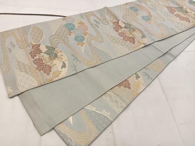 平和屋着物◎六通柄袋帯 唐織 遠山菊花文 金銀糸 正絹 逸品 BAAW1543mz