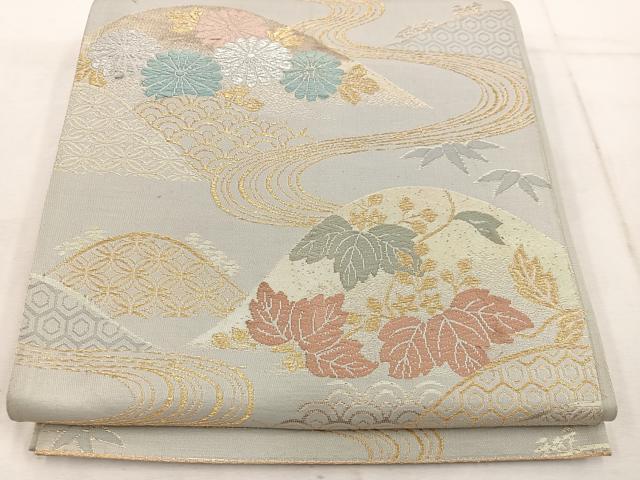 平和屋着物◎六通柄袋帯 唐織 遠山菊花文 金銀糸 正絹 逸品 BAAW1543mz
