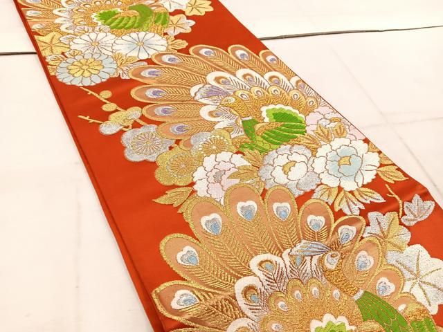 平和屋着物◎六通柄袋帯 唐織 孔雀花文 金銀糸 正絹 逸品 BAAW1544mz