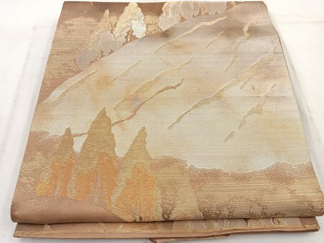 平和屋着物◎六通柄袋帯 遠山樹林文 金銀糸 正絹 逸品 BAAW1548mz