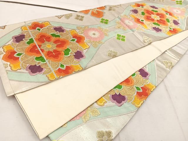 平和屋着物◎六通柄袋帯 唐織 立涌花文 金銀糸 正絹 逸品 BAAW1551mz