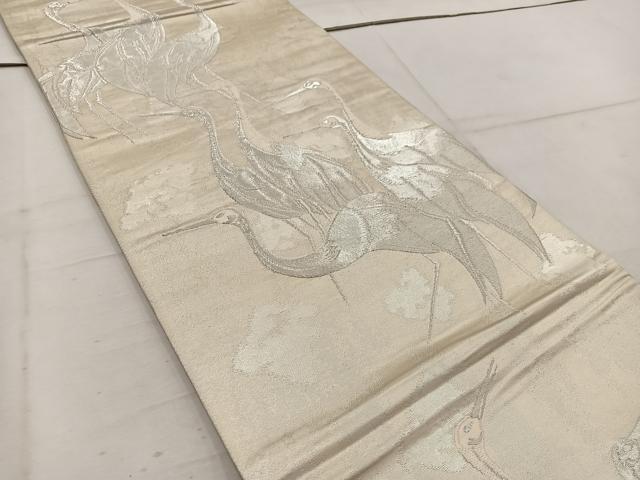 平和屋着物◎六通柄袋帯 群鶴 銀糸 正絹 逸品 BAAW1557mz