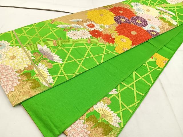 平和屋着物◎六通柄袋帯 籬菊花文 金糸 正絹 逸品 BAAW1573mz