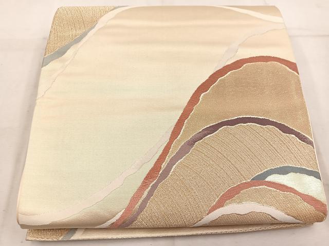 平和屋着物◎六通柄袋帯 唐織 遠山文 金糸 正絹 逸品 BAAW1586mz