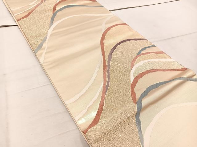 平和屋着物◎六通柄袋帯 唐織 遠山文 金糸 正絹 逸品 BAAW1586mz