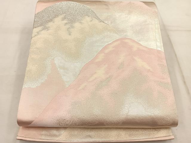 平和屋着物◎六通柄袋帯 遠山文 銀糸 正絹 逸品 BAAW1591mz
