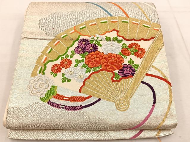 平和屋着物◎六通柄袋帯 唐織 檜扇花文 金銀糸 正絹 逸品 BAAW1593mz