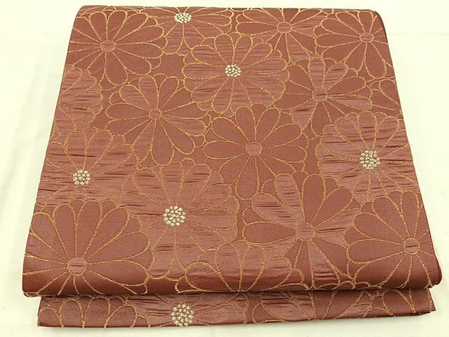 平和屋着物◎六通柄袋帯 菊 金銀糸 正絹 逸品 BAAW1609mz