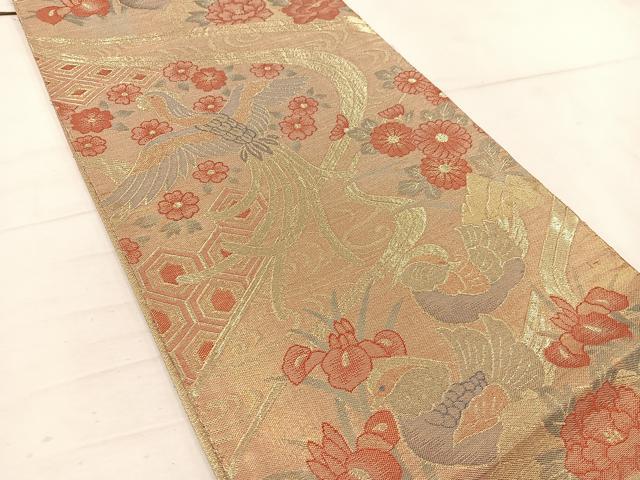 平和屋着物◎佐賀錦 六通柄袋帯 鳳凰花文 金糸 正絹 逸品 BAAW1619mz