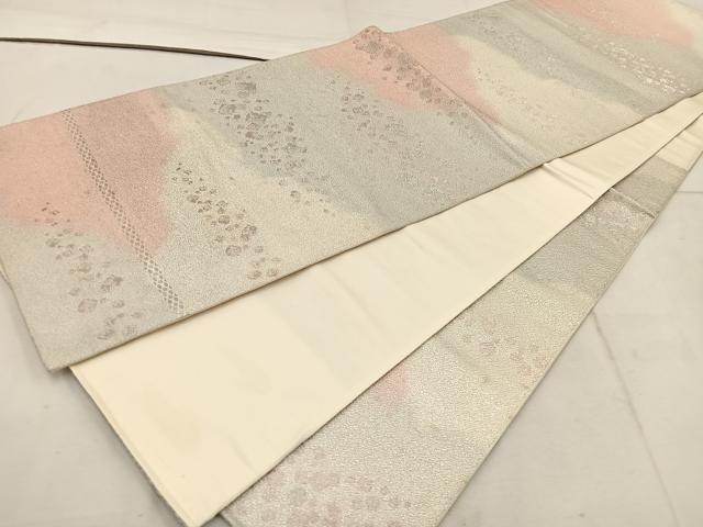 平和屋着物◎六通柄袋帯 雲重ね文 銀糸 正絹 逸品 BAAW1621mz
