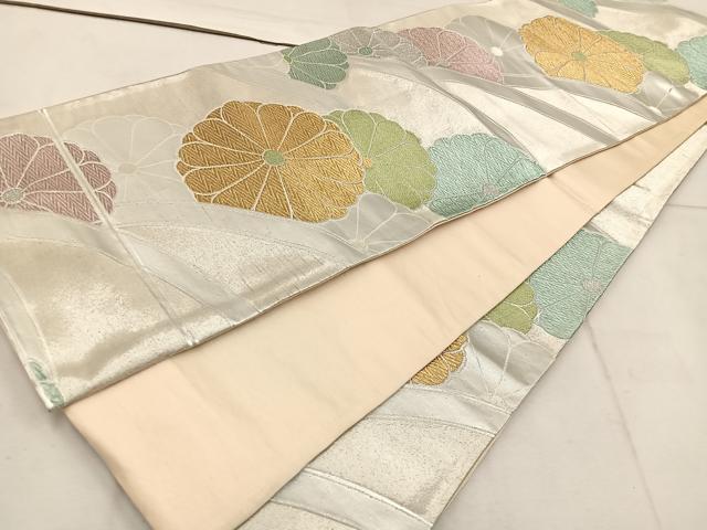 平和屋着物◎六通柄袋帯 菊 金銀糸 正絹 逸品 BAAW1622mz