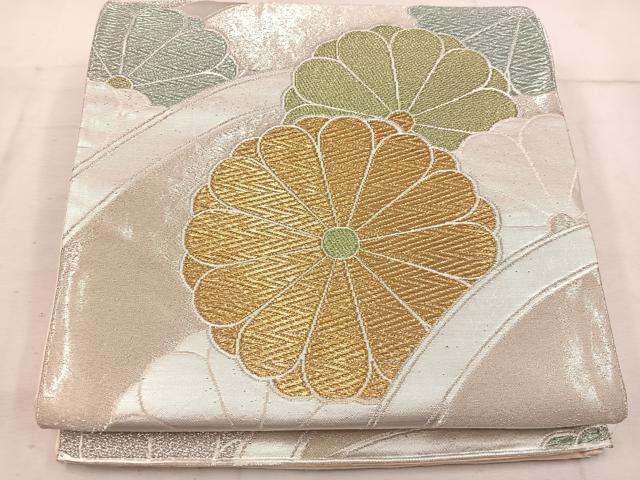 平和屋着物◎六通柄袋帯 菊 金銀糸 正絹 逸品 BAAW1622mz