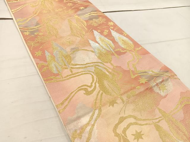 平和屋着物◎六通柄袋帯 流水樹林文 金銀糸 正絹 逸品 BAAW1628mz
