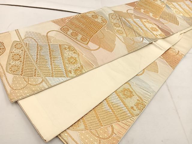 平和屋着物◎六通柄袋帯 鎧縅花文 金銀糸 正絹 逸品 BAAW1638mz