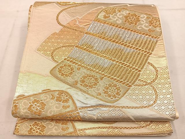 平和屋着物◎六通柄袋帯 鎧縅花文 金銀糸 正絹 逸品 BAAW1638mz