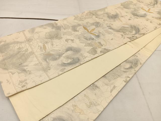 平和屋着物◎六通柄袋帯 草葉文 金銀糸 正絹 逸品 BAAW1648mz