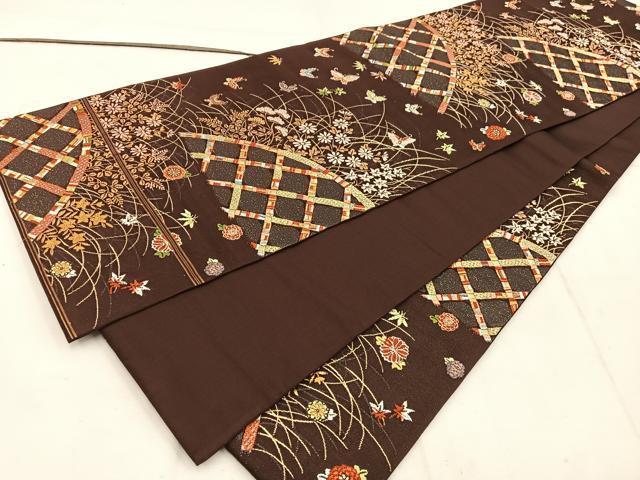 平和屋着物◎六通柄袋帯 唐織 籬花蝶文 金糸 正絹 逸品 BAAW1651mz
