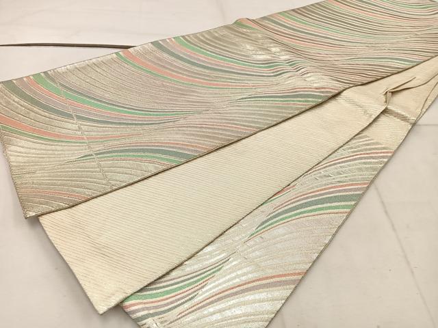 平和屋着物◎佐賀錦 六通柄袋帯 幾何学文様 銀糸 正絹 逸品 BAAW1653mz