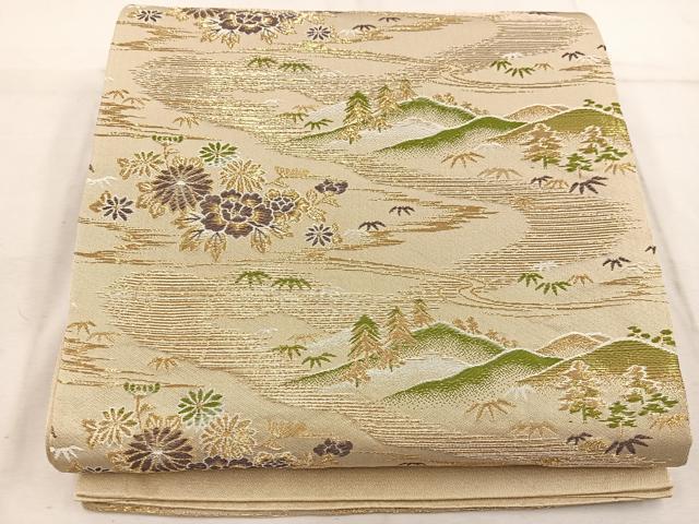 平和屋着物◎六通柄袋帯 遠山花文 金糸 BAAW1669mz