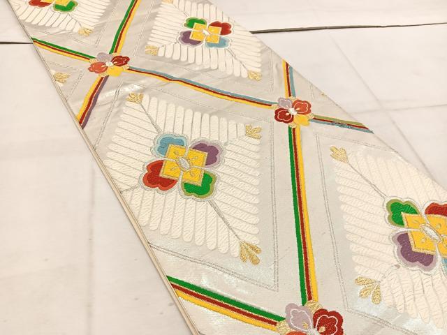 平和屋着物◎六通柄袋帯 唐織 菱花文 金銀糸 正絹 逸品 BAAW1671mz