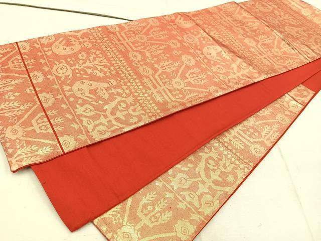 平和屋着物◎六通柄 京袋帯 花鳥文 金糸 正絹 逸品 BAAW1672mz