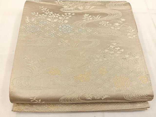 平和屋着物◎六通柄 京袋帯 流水花文 金銀糸 正絹 逸品 BAAW1680mz