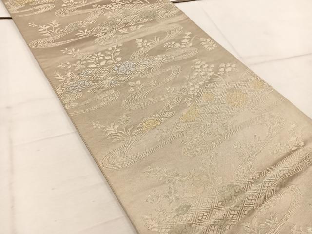 平和屋着物◎六通柄 京袋帯 流水花文 金銀糸 正絹 逸品 BAAW1680mz