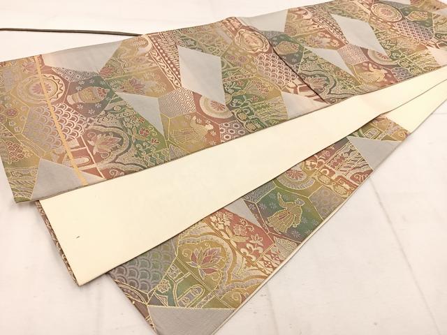平和屋着物◎六通柄袋帯 切嵌人物花文 金糸 正絹 逸品 BAAW1681mz