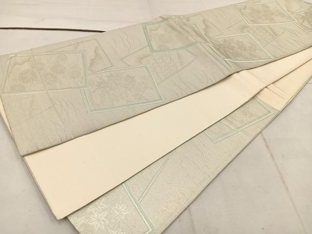 平和屋着物◎六通柄袋帯 色紙重ね菊花文 銀糸 正絹 逸品 BAAW1684mz