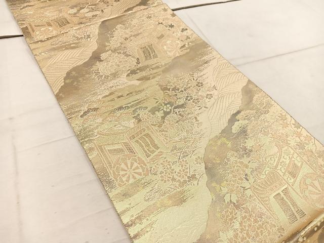 平和屋着物◎六通柄袋帯 御所車花文 金糸 正絹 逸品 BAAW1686mz