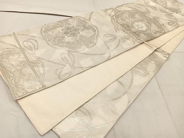 平和屋着物◎六通柄袋帯 鏡裏花文 銀糸 正絹 逸品 BAAW1690mz