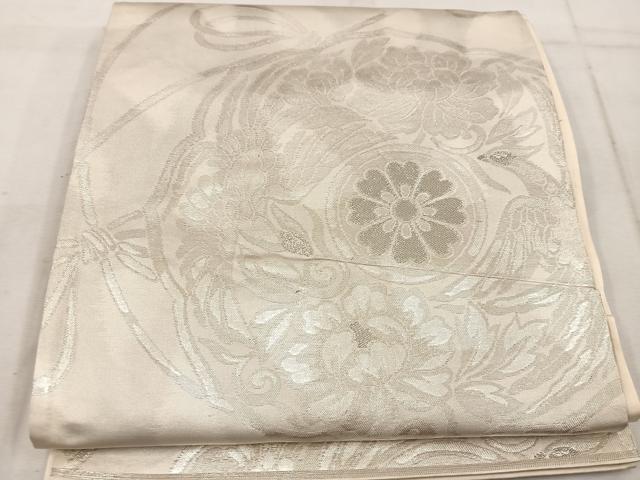 平和屋着物◎六通柄袋帯 鏡裏花文 銀糸 正絹 逸品 BAAW1690mz