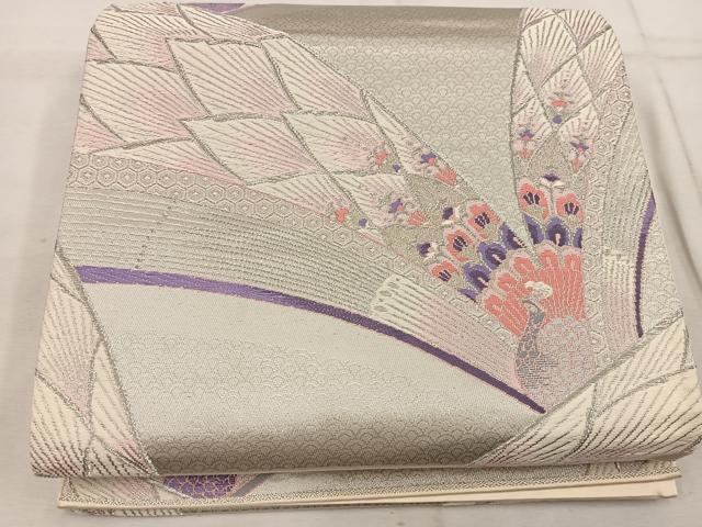 平和屋着物◎六通柄袋帯 唐織 孔雀 プラチナ参重織 正絹 逸品 BAAW1704mz